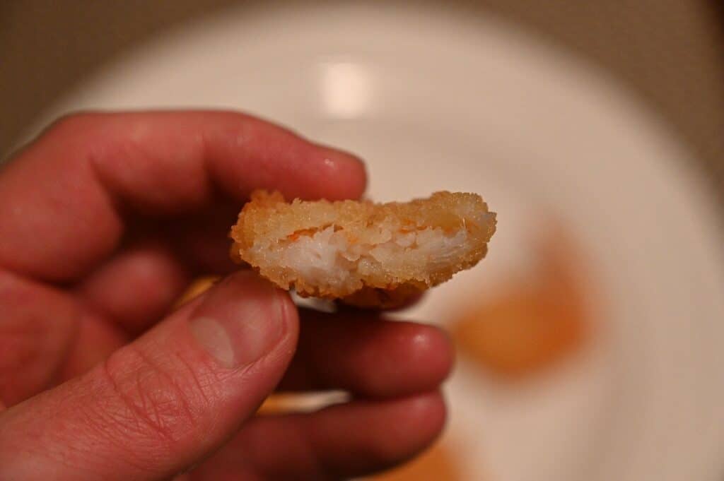 Costco Kirkland Signature Breaded Panko Shrimp close up with a bite out of it