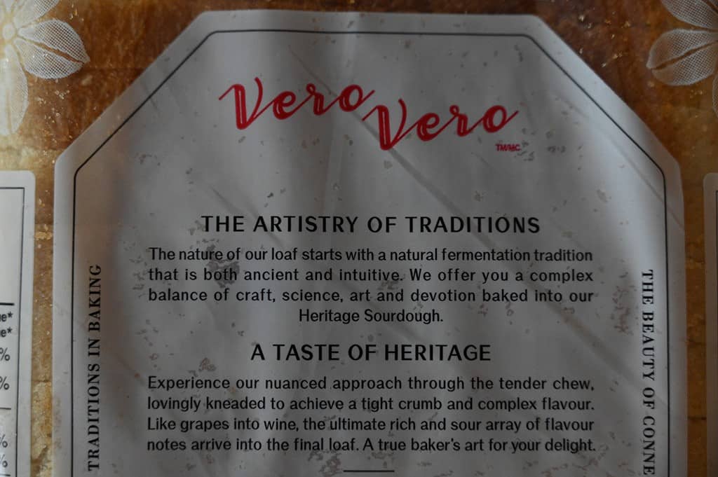 Costco Vero Vero Heritage Sourdough Bread description of bread on bag 
