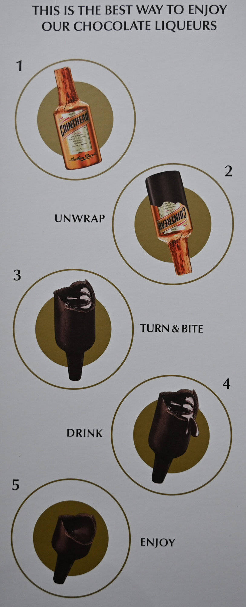 Image showing how to eat/drink the liquor-filled chocolates from the back of the box.