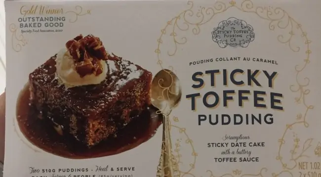 Photo of the Costco Sticky Toffee Pudding Co. Sticky Toffee Pudding box.