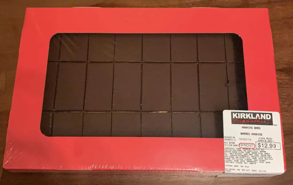 A top-down photo of the Kirkland Signature Nanaimo Bars.