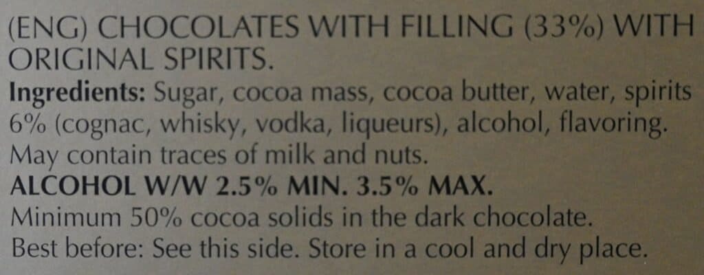 Costco Anthon Berg Liquor Filled Dark Chocolates ingredients.