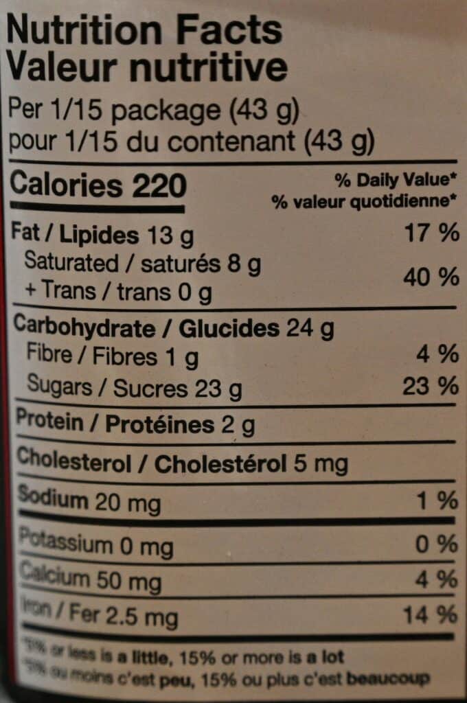 Image of the Costco Kirkland Signature Peppermint Bark Nutrition Facts 