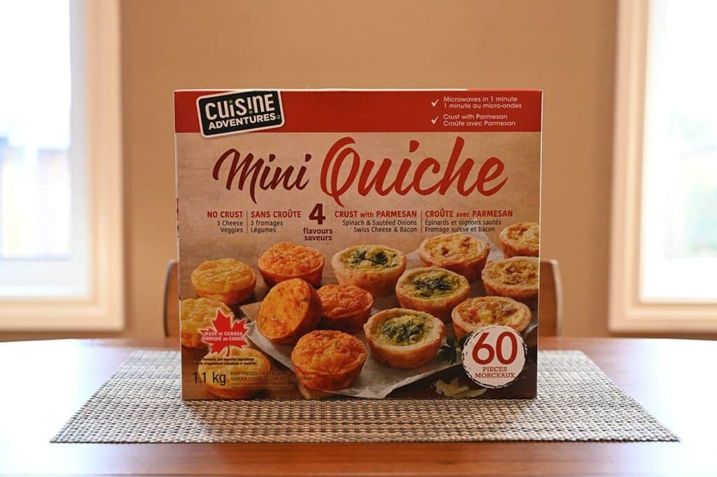 Photo of the box of Cuisine Adventures Mini Quiche.
