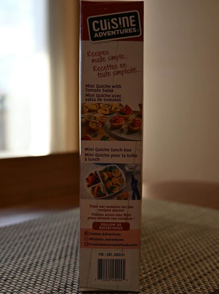 Costco Cuisine Adventures Mini Quiche  image of the side of the box with recipe ideas 