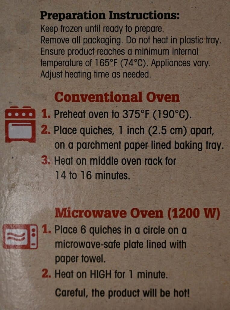 Costco Cuisine Adventures Mini Quiche Cooking Instructions