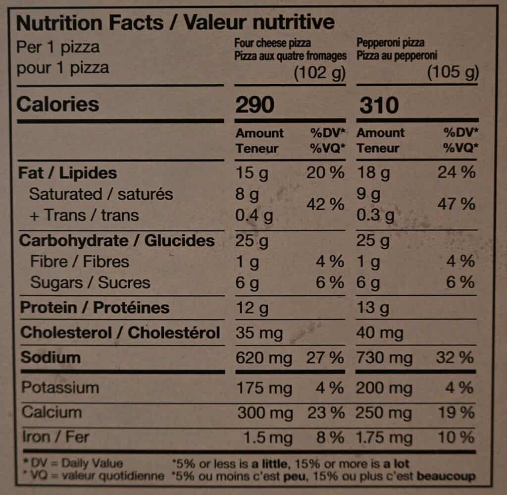 Image of Costco Sabatasso's Pizza Singles Nutrition Facts