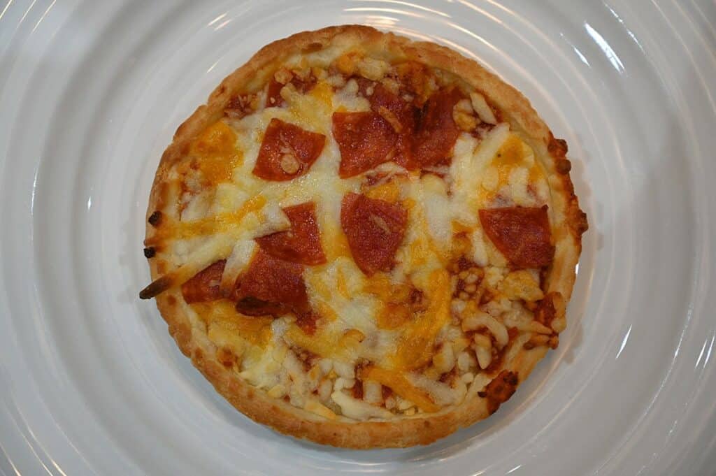 Image of a baked Costco Sabatasso's Pizza Single Pepperoni Pizza after baking it