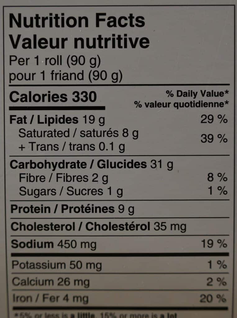 Image of the Costco Prairie Creek Kitchen Beef Sausage Rolls Nutrition Facts