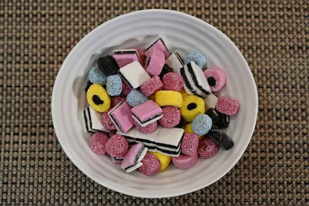 Image of the Costco Waterbridge Allsorts poured into a bowl, top down image