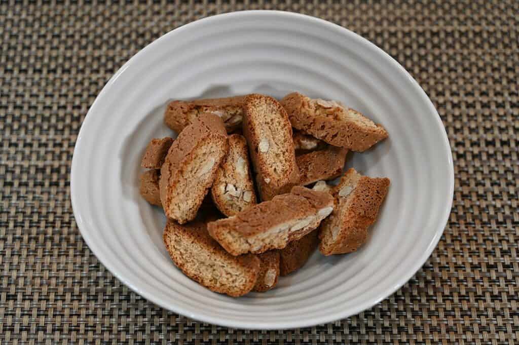 Image of the Costco Kirkland Signature Almond Biscotti poured into a bowl 