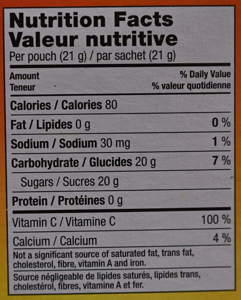 Image of one pouch of the Costco Alpine Spiced Apple Drink nutrition facts
