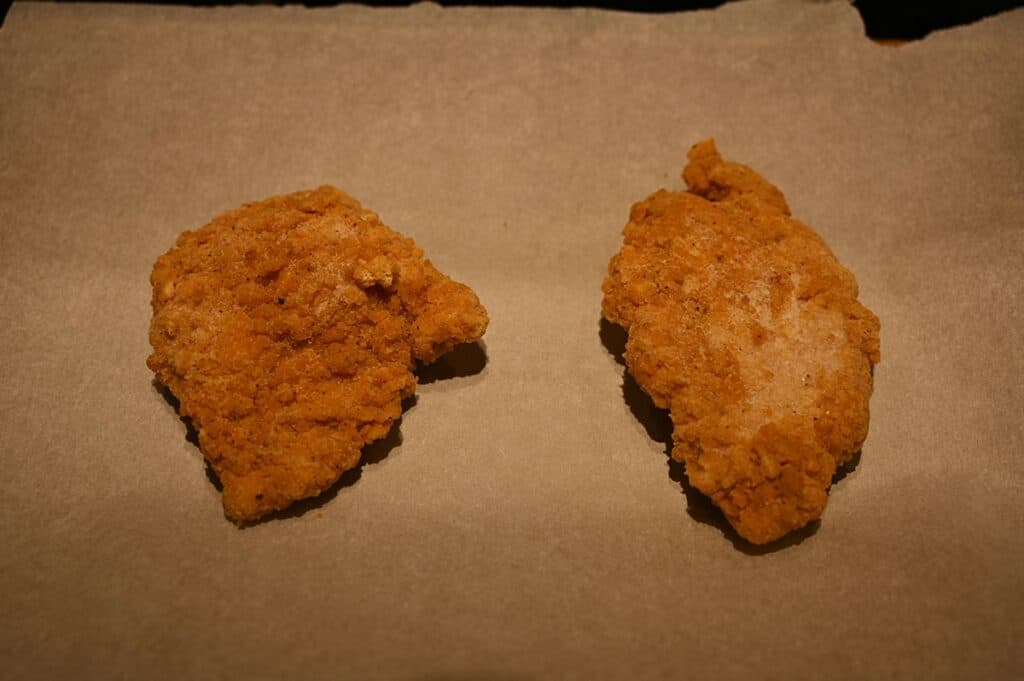 Image of two pieces of chicken after cooking it from the Costco Kirkland Signature Chicken Burger Meal Kit