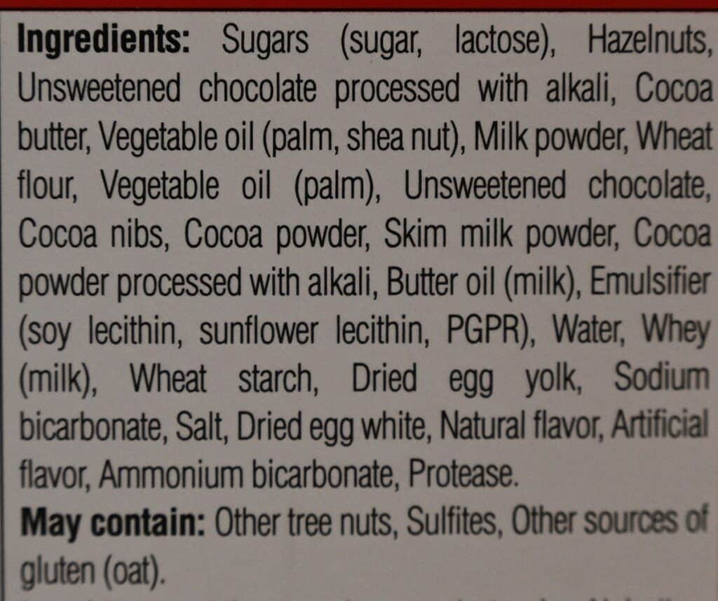 Image of the Costco Godiva Chocolate Domes Ingredients. 