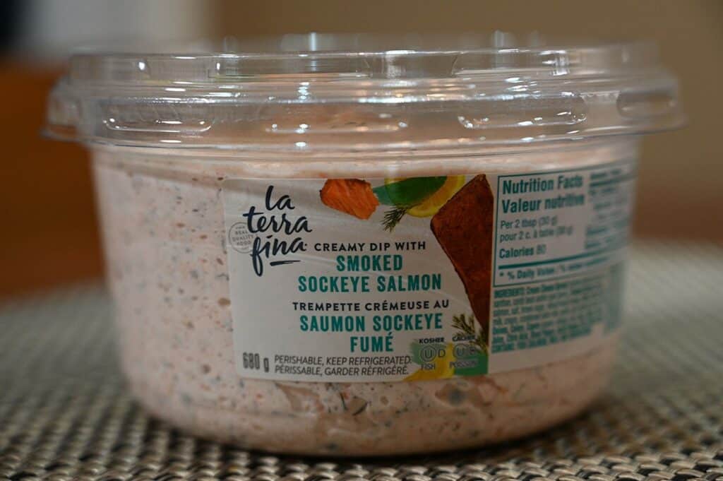 Sideview image of the Costco La Terra Fina Smoked Sockeye Salmon Dip container