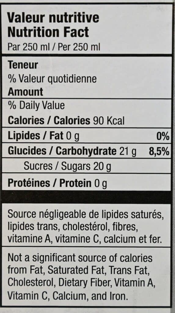 Image of the  Costco Paul Brassac Organic Sparkling Juice nutrition facts