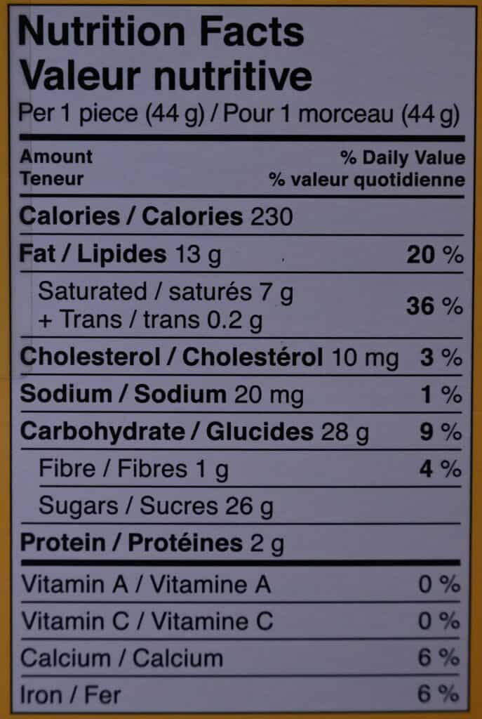 Image of the Costco Toblerone nutrition facts 