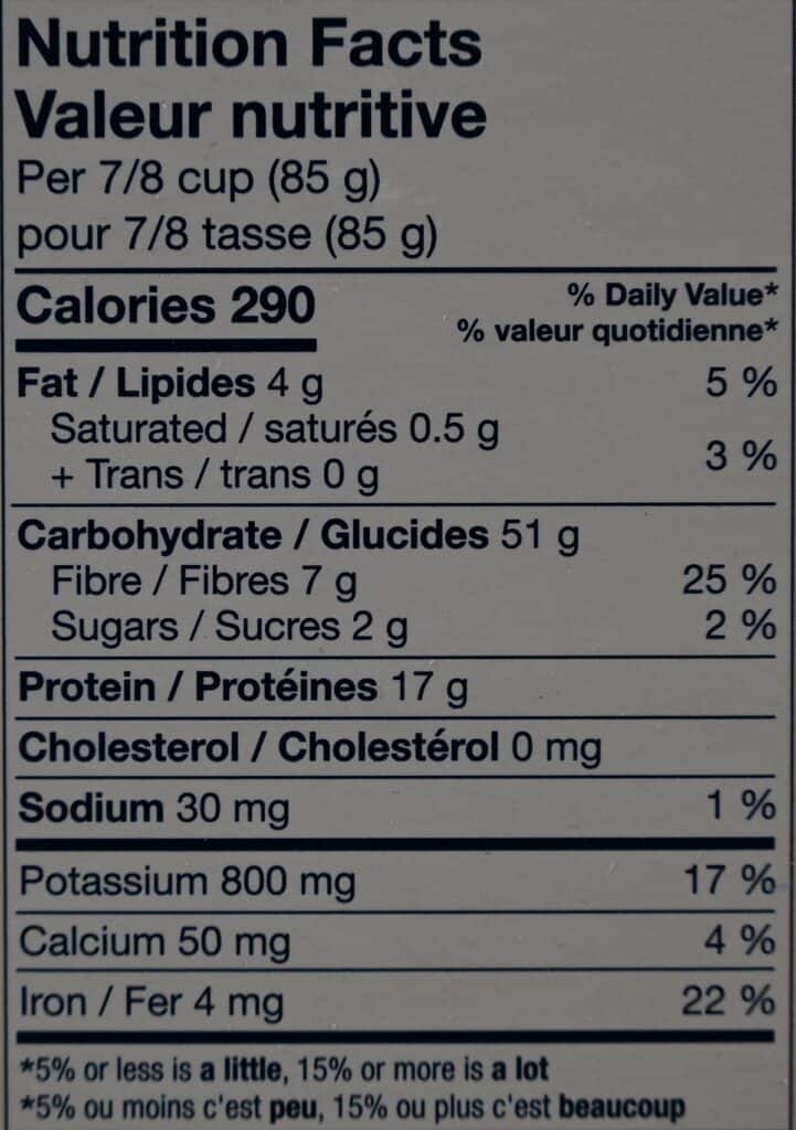 Costco Banza Rotini Chickpea Pasta Nutrition Facts