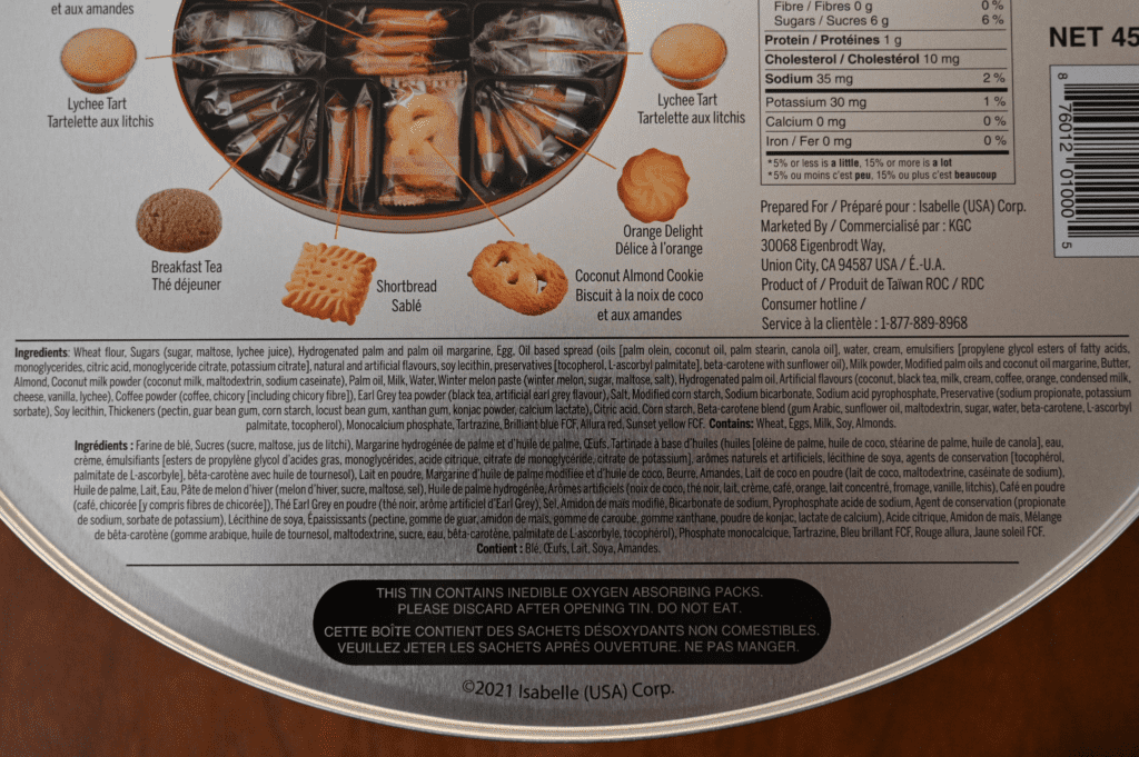 Image of the Costco Isabelle Assorted Cookies ingredients