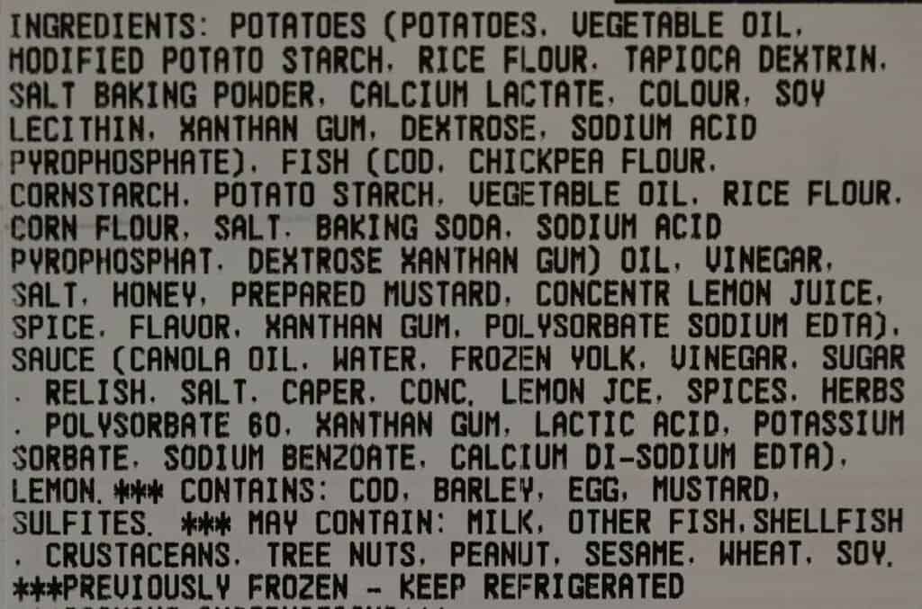 Costco Kirkland Signature Fish & Chips Meal Kit ingredients list 