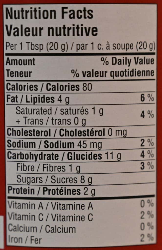 Costco Smucker's Goober Nutrition Facts label. 