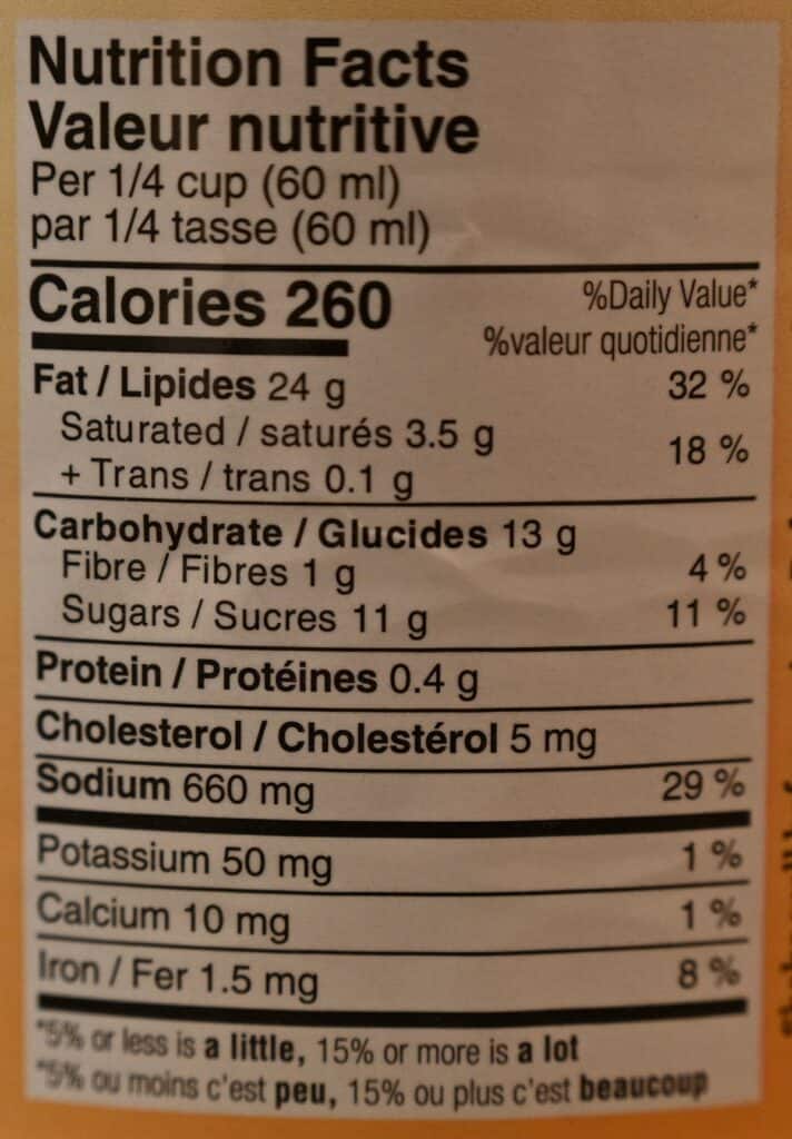 Costco Johnny's Sweet, Hot & Crazy Marinade and Wing Sauce nutrition facts label/ 