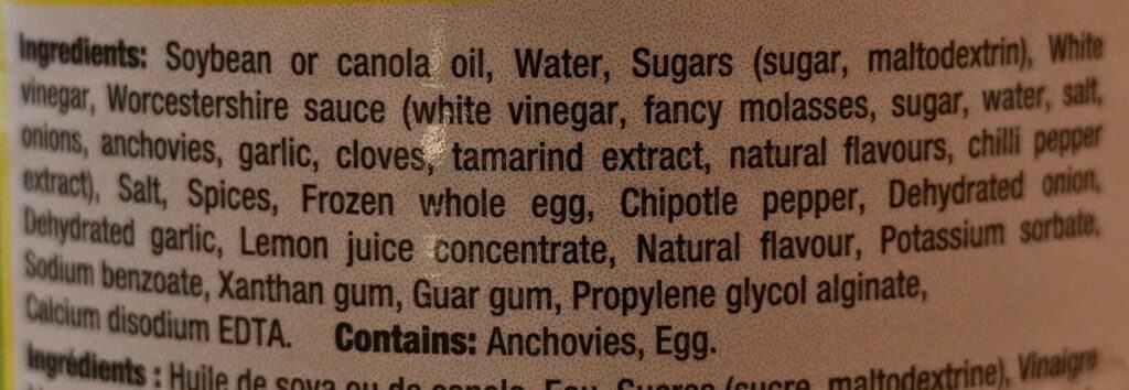 Costco Johnny's Sweet, Hot & Crazy Marinade and Wing Sauce ingredients label. 