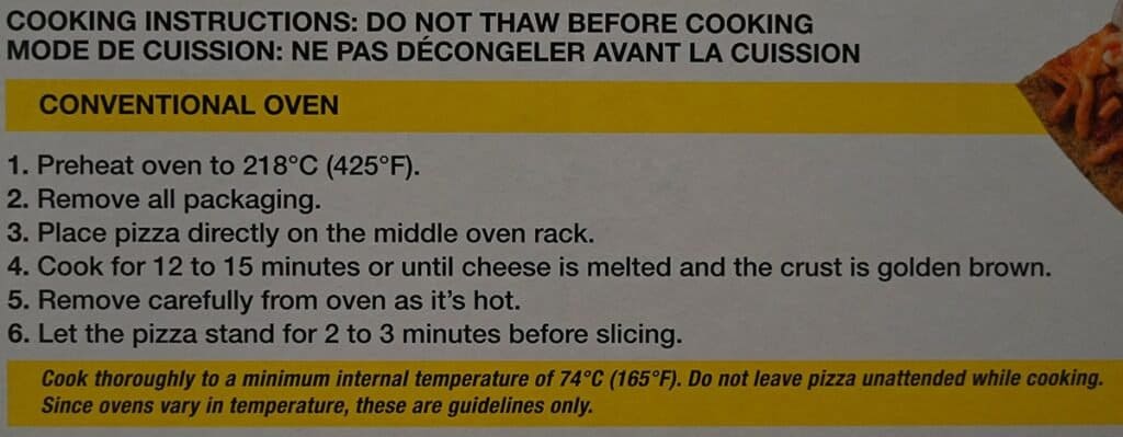 Costco Keto Izza Keto Pizza oven cooking instructions from box. 