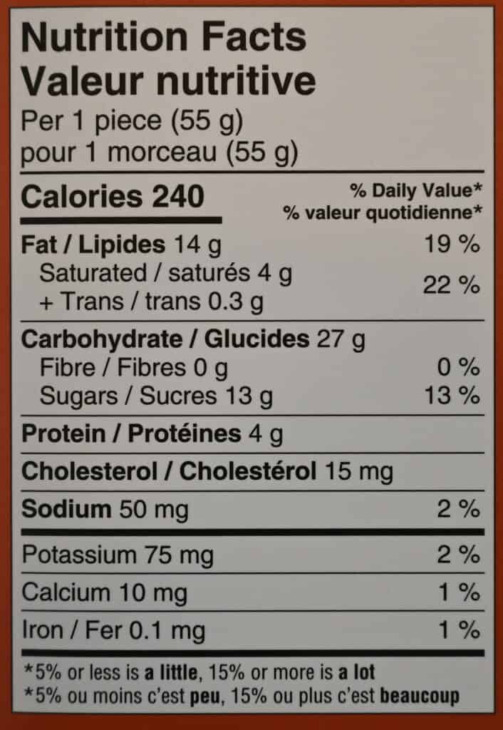 Costco Emperor Lava Pastry with Lotus Seed Paste nutrition facts label. 