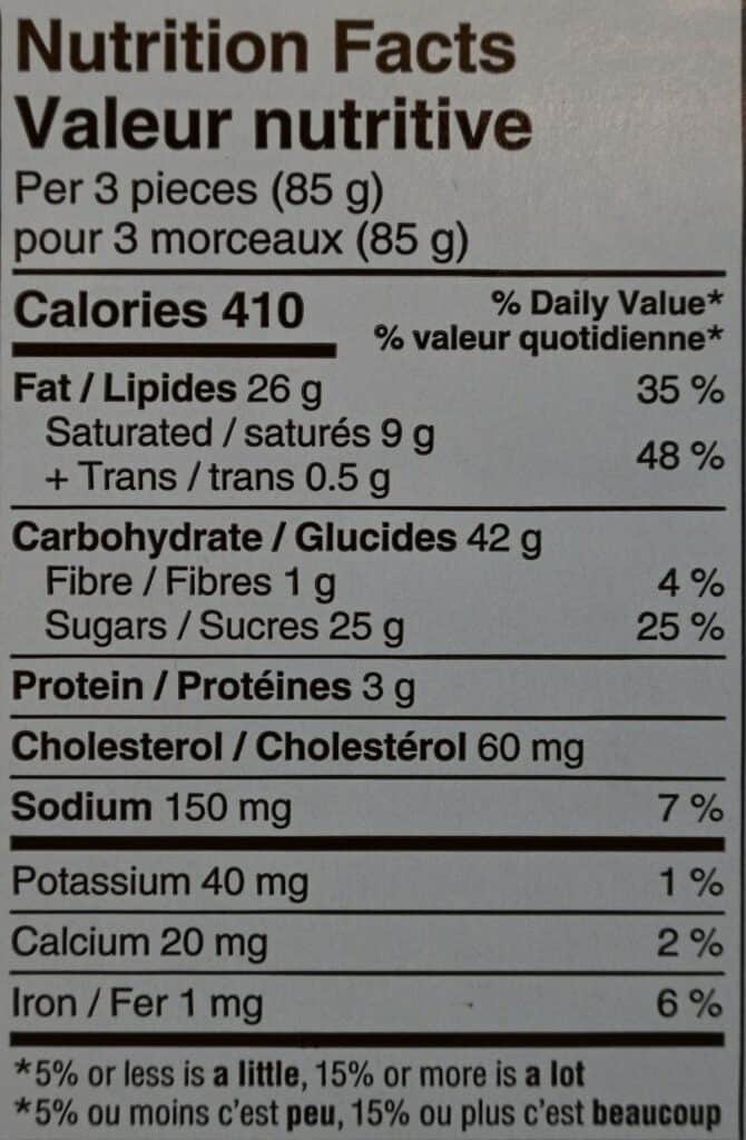 Costco Sugar Bowl Bakery Mango Cake nutrition facts label