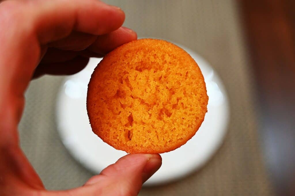 Closeup image of one Costco Sugar Bowl Bakery Mango Cake