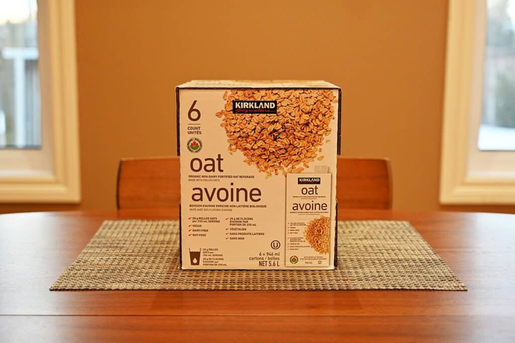 Costco Kirkland Signature Organic Oat Beverage box sitting on a table 