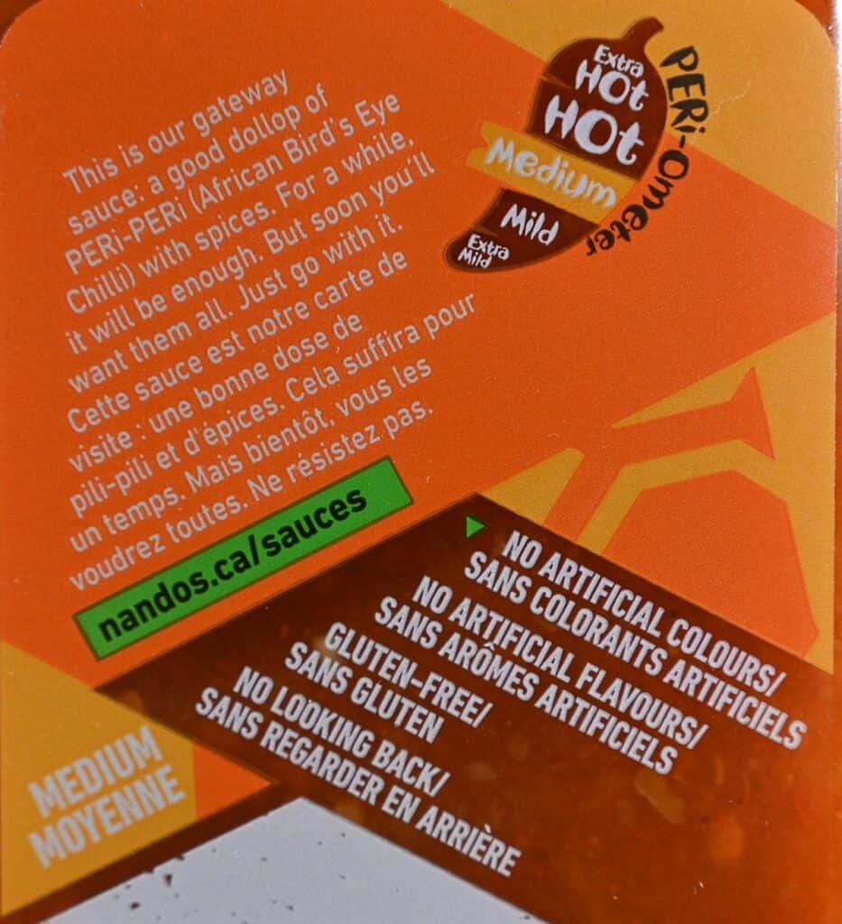 Costco Nando's Peri-Peri Sauce product description from the bottle 