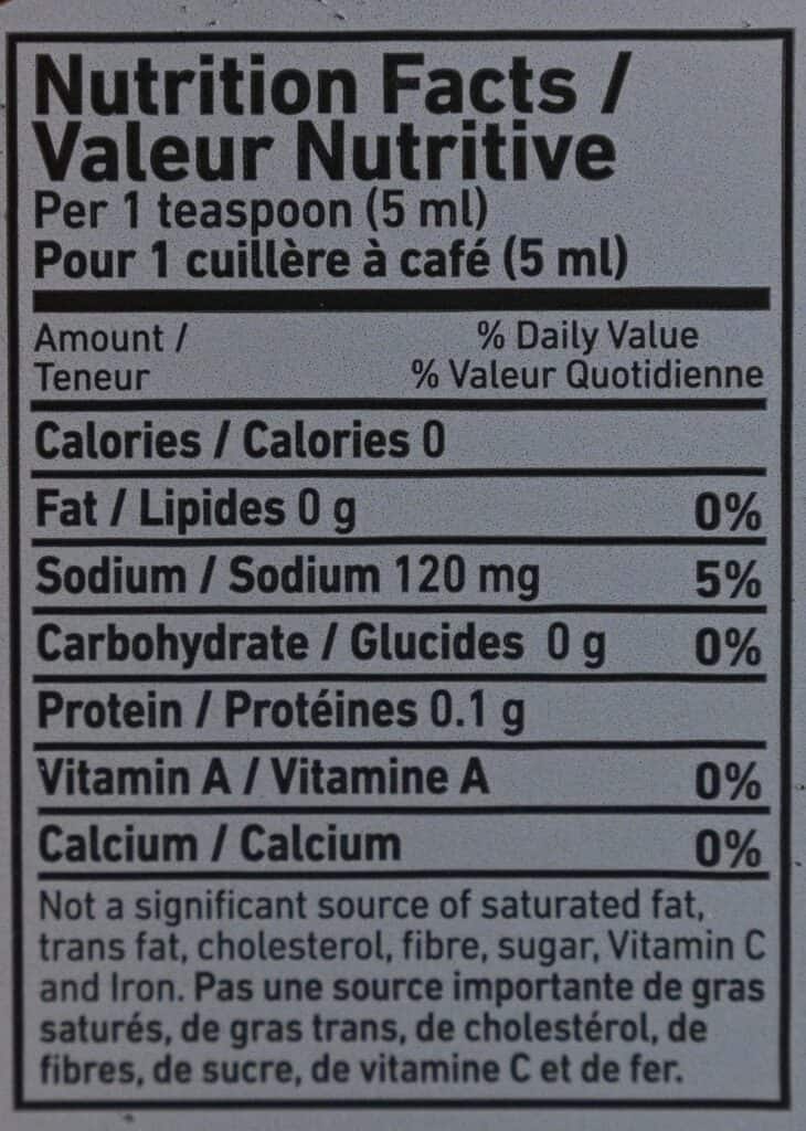 Costco Nando's Peri-Peri Sauce nutrition facts label. 