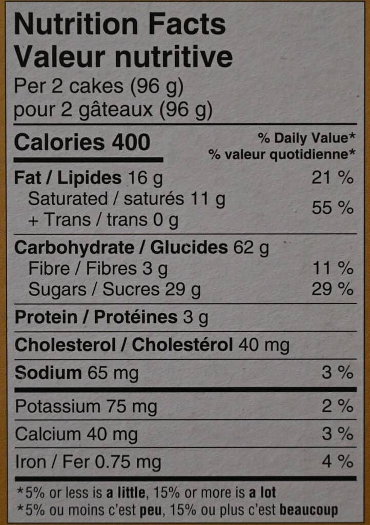 Costco Isabelle Pineapple Cakes Nutrition Facts label. 