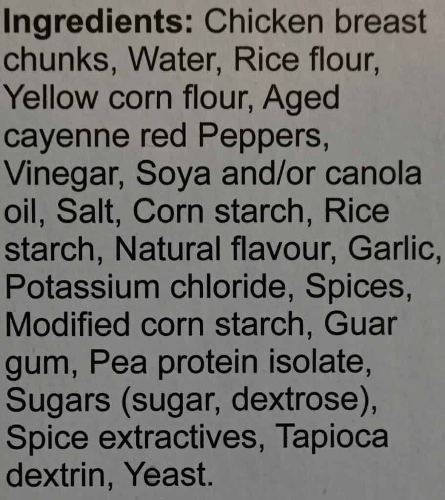 Costco Pinty's Buffalo Chicken Flings ingredients label. 