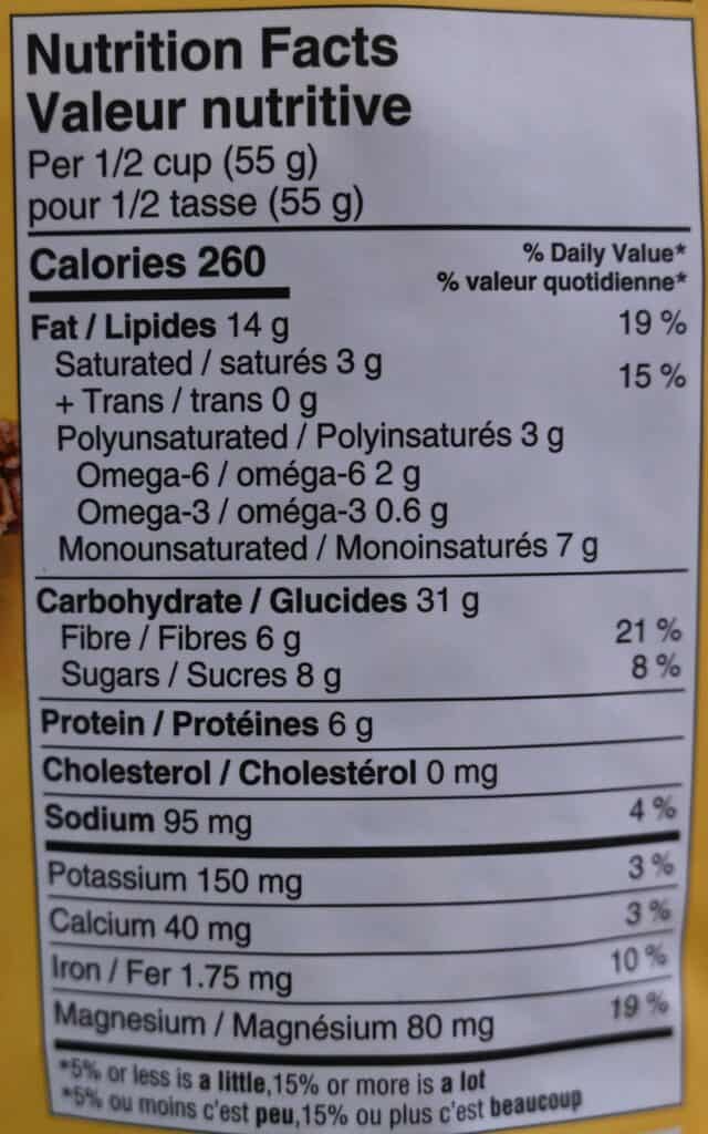 Costco Prana Granolove Oatmeal Cookie Crunch Granola Nutrition Facts label. 