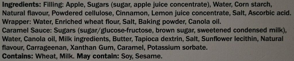 Costco Summ! Apple Pie Rolls ingredients list 