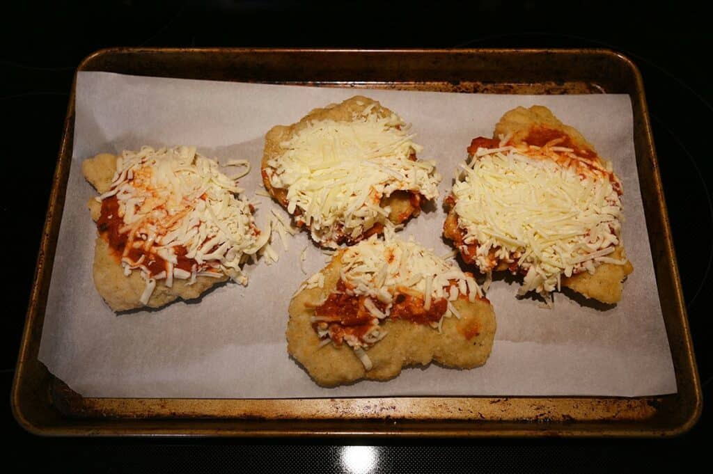 Costco Kirkland Signature Chicken Parmigiana on Cheese Lasagna chicken prior to cooking. 