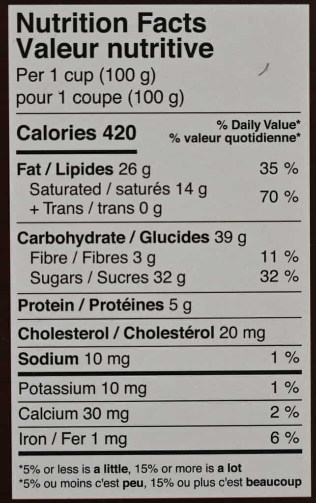 Costco Delici Belgian Chocolate Soufflé nutrition facts label. 