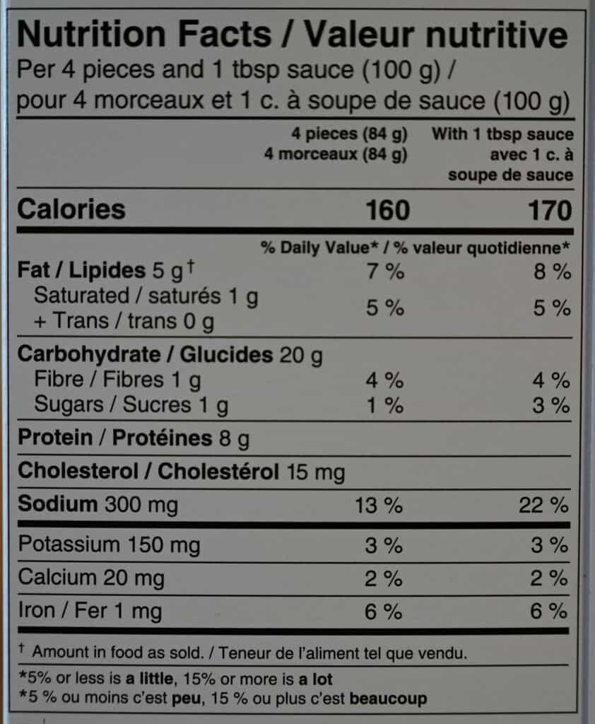 Costco Summ! Sesame Ginger Chicken Gyoza Dumplings nutrition facts label. 