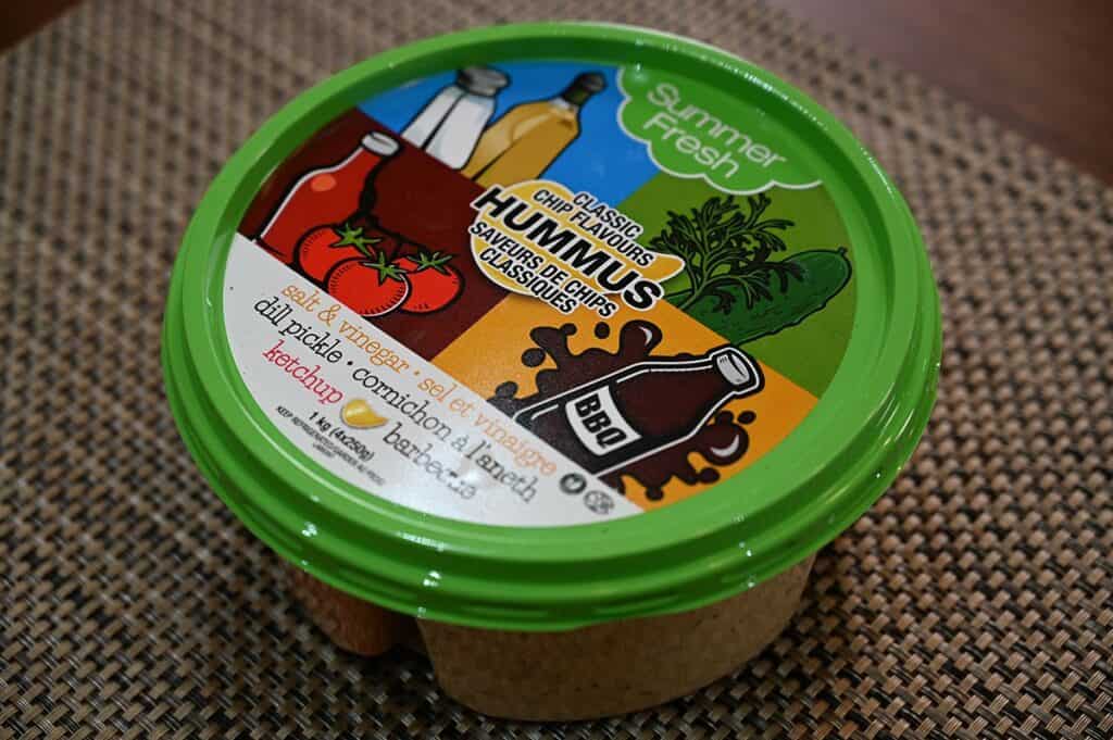 Side view image of the Costco Summer Fresh Classic Chip Flavours Hummus container. 