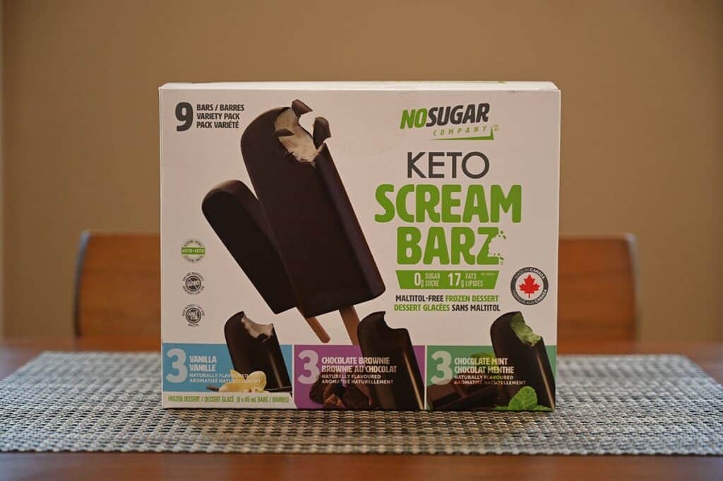 Box of Costco No Sugar Company Keto Scream Barz sitting on a table 