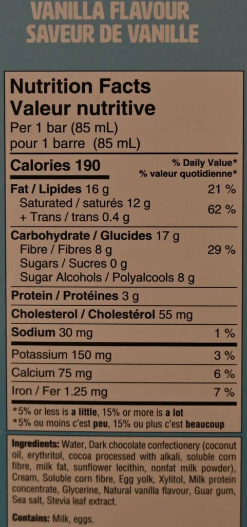 Costco No Sugar Company Keto Scream Barz Vanilla Nutrition Facts. 