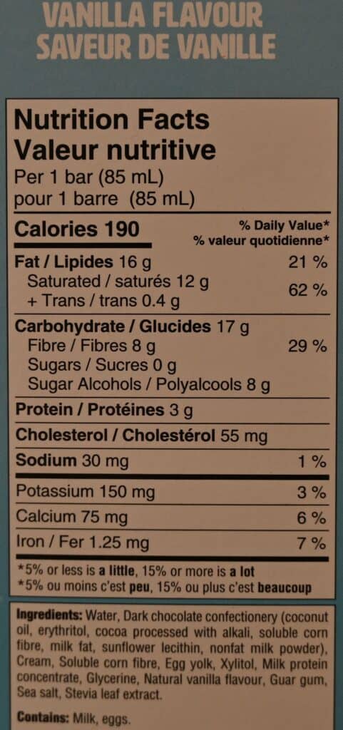 Costco No Sugar Company Keto Scream Barz Vanilla Nutrition Facts. 
