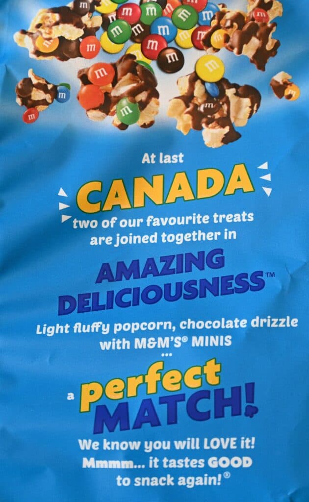 Costco Candy Pop Popcorn M&M's Minis bag product description. 