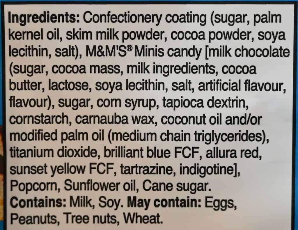 Costco Candy Pop Popcorn M&M's Minis Ingredients. 