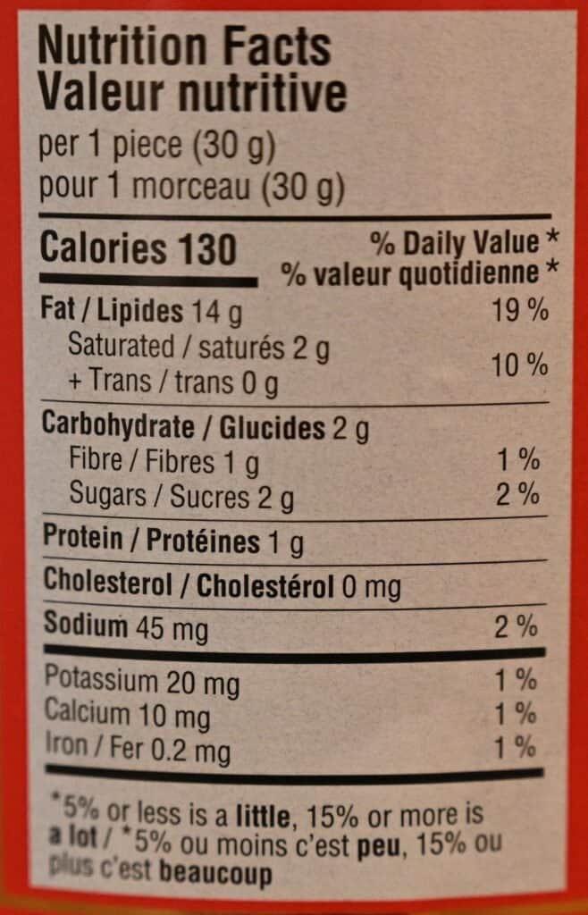 Costco Tasso's Papandoro Peppers Stuffed With Feta & Kalamata Olives nutrition facts label. 