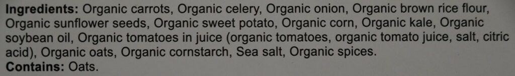 Costco Don Lee Farms Organic Veggie Bites ingredients label. 