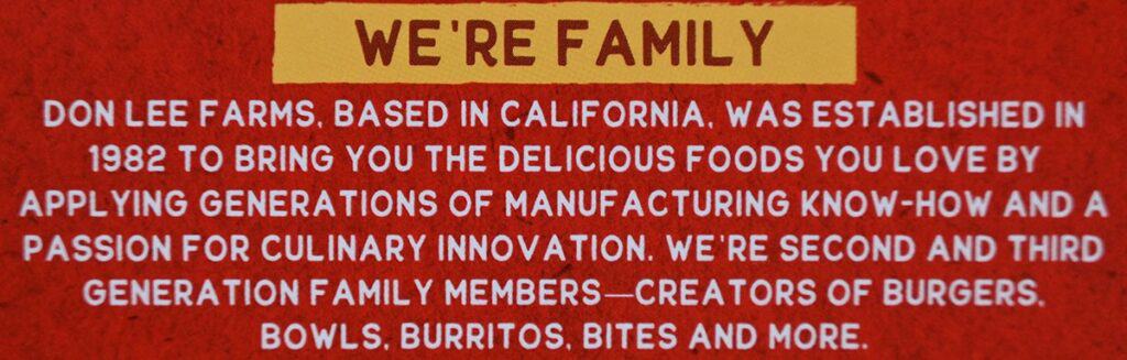  Costco Don Lee Farms Organic Veggie Bites company story from the packaging. 